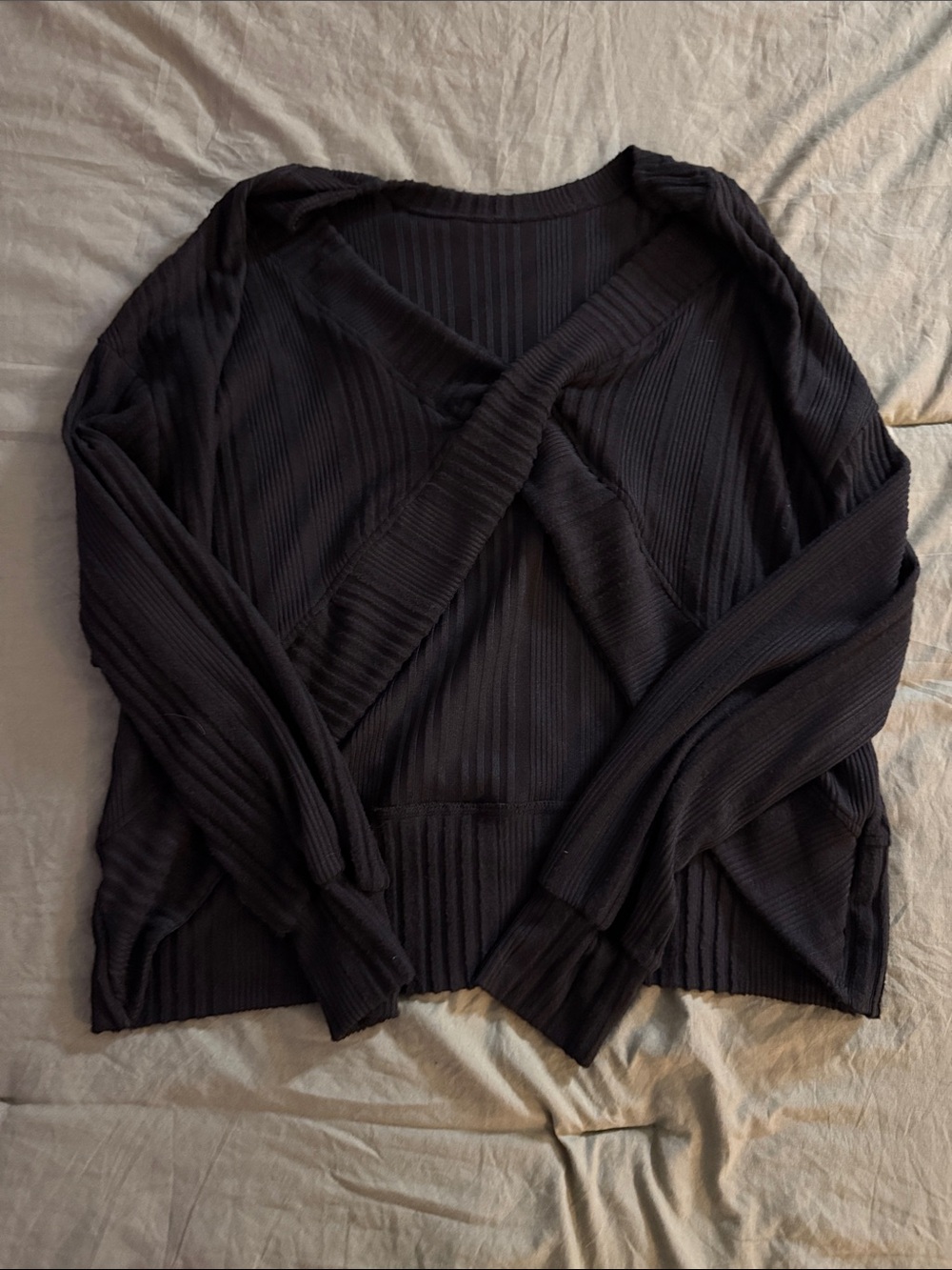 Black Ribbed V-Neck Cross-Front Women's Sweater oversized fit